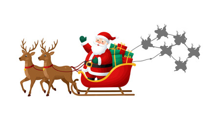 Fototapeta premium Santa Claus in his sleigh with reindeer and gifts 1.