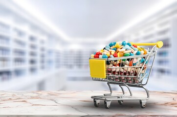 A cart trolley full of pills, medicines concept.