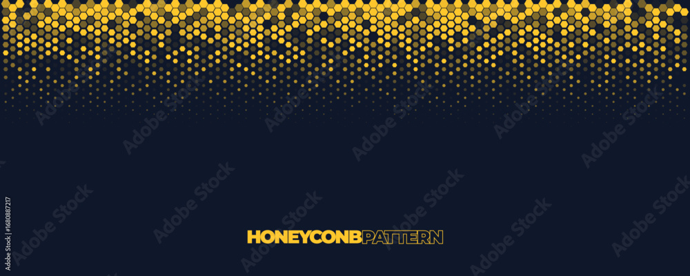Poster hexagon background glowing honeycomb pattern in yellow blue colors for ai, tech digital forum and co