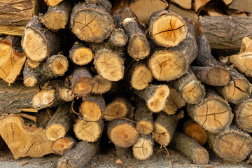A neatly stacked pile of chopped firewood, ready to provide warmth during the cold winter months....