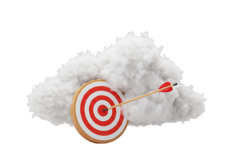 Isolated Target in Cloud with Arrow bullseye represents perfect cloud computing solution