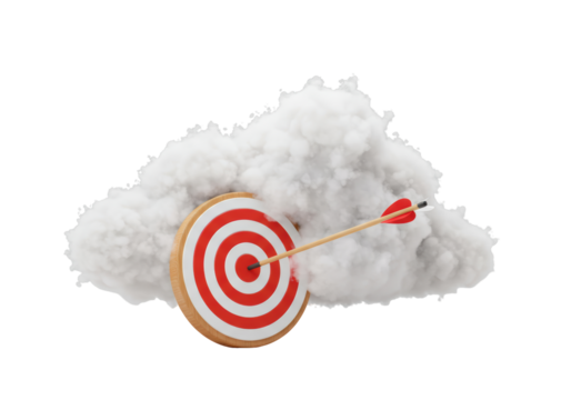 Isolated Target in Cloud with Arrow bullseye represents perfect cloud computing solution