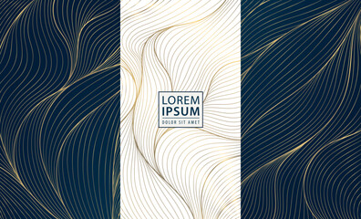 Vector set of abstract line gold leaf patterns, floral plant flower luxury cards, elegant covers and backgrounds. Modern wave fancy jungle graphic, package design, wine, perfume, cosmetic design.