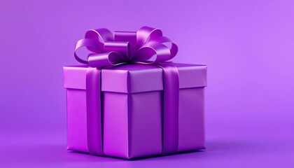 Obraz premium Elegant purple gift box with satin ribbon, purple background, satin, anniversary