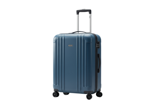 Isolated suitcase trolley with handle, luggage for traveling on vacation or business trip