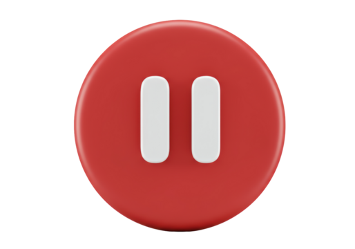 Isolated red pause button, multimedia sign for web design, app icon or control panel feature