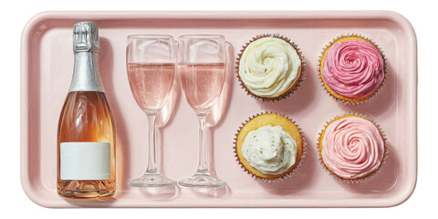 Elegant Tray with Sparkling Drink and Colorful Cupcakes