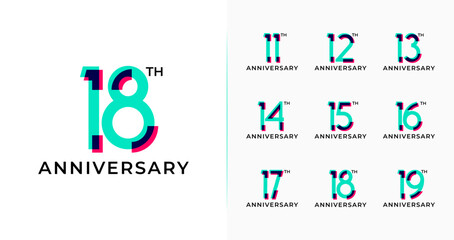 Overlapping anniversary logo collections. Birthday number with colorful and geometric shape concept