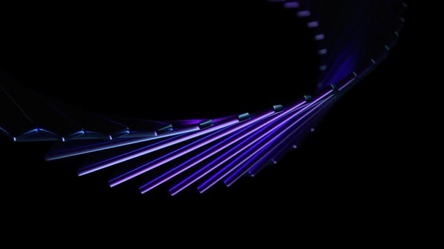 Abstract blue and purple shapes on a black background, 4k seamless loop animation, 3d render