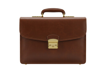 Isolated leather briefcase for business documents storage, retro brown fashion bag case