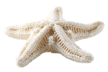 Knitted starfish, off-white color, close-up