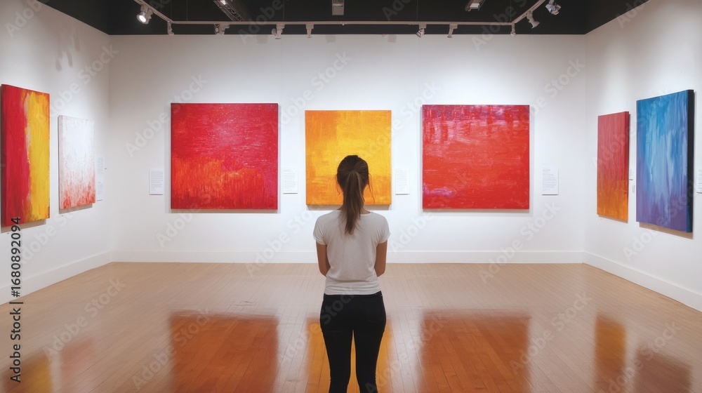 Poster vibrant art gallery hosting an evening opening event showcasing a stunning collection of colorful ab