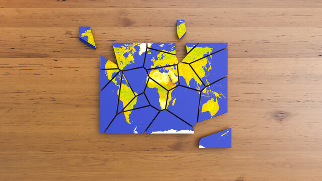 Jigsaw puzzle world map symbolizing travel and vacation concepts