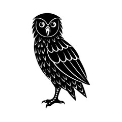 Obraz premium Black silhouette of an owl with detailed feathers on white