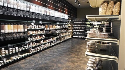 Natural Food Store Interior with Bulk Food Selections