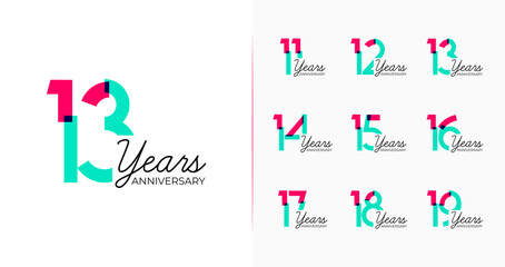 Set of abstract anniversary logo. Number symbol with overlap and multicolor concept for creative birthday
