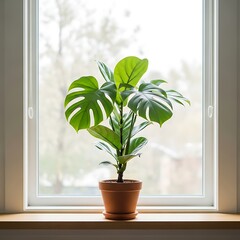Fototapeta premium Minimalist Indoor Plant and a Window with Soft Light
