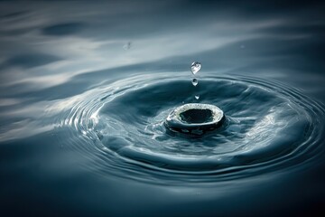 Water droplet impact, ripples spreading