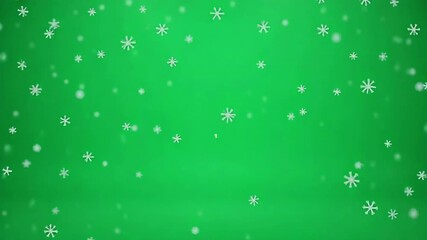 Gentle white snowflakes softly falling against a vibrant green background - Powered by Adobe