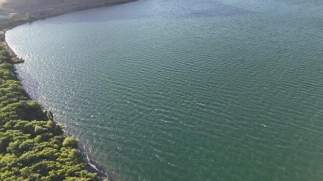 Aerial View of Lake Sevan Armenia &ndash; Mountains, Road, Waves, and Peninsula