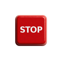 Bright Red Stop Button with Bold White Text on a Glossy Surface for Traffic Safety and Warning Signage