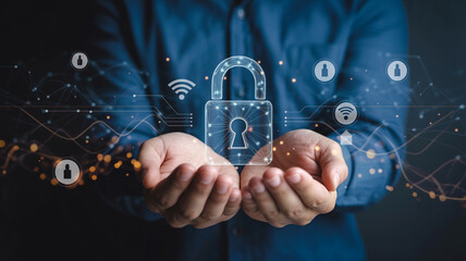 Data privacy and protection concept with padlock in hands for cyber security solutions 100 character