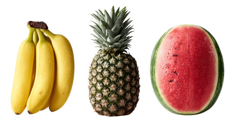 Fresh Tropical Fruits Collection with Pineapple, Banana, and Watermelon