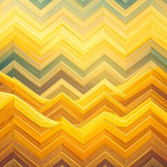 A mesmerizing pattern of layered chevron shapes in warm yellow, gold, and muted gray tones creates a textured, three-dimensional effect.