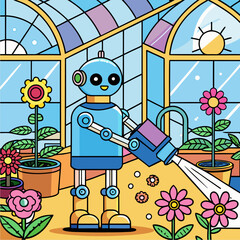 Friendly robot gardener with mechanical arms