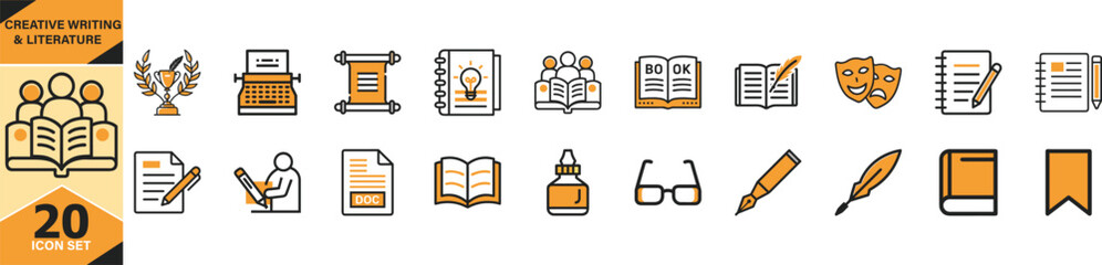 Fototapeta premium Collection of creative writing and literature icons for design vector
