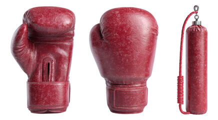 High-Quality Red Boxing Gloves with Jump Rope on Transparent Background