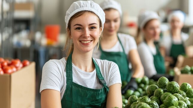 A group of dedicated volunteers working together with smiles and enthusiasm to pack food donations that will be distributed to those in need in the local community