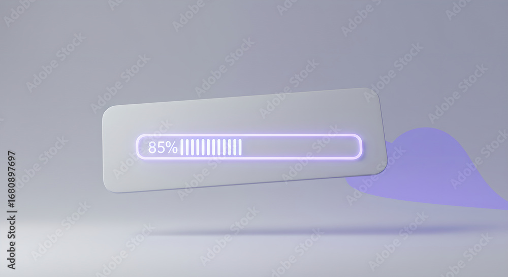 Fototapete progress bar with 85 percent completion and neon glow. digital loading interface graphic for technol