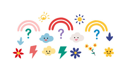 Cheerful Rainbows Clouds Lightning Bolts Flowers vector