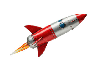 Isolated classic retro rocket, vintage spacecraft model, flying spaceship, nostalgia symbol © James