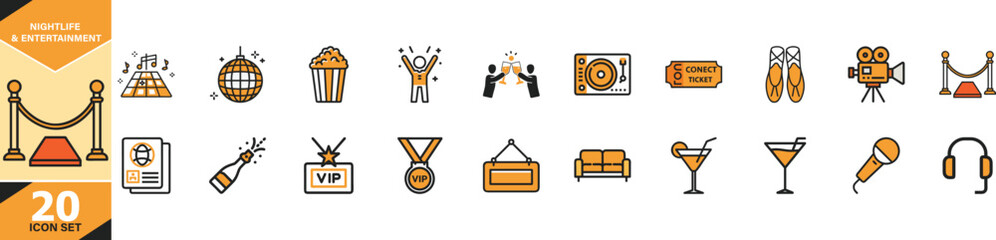 Nightlife and entertainment icon set for general use vector