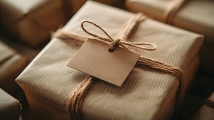 A stack of wrapped gifts tied with twine, ready to be given for any occasion.