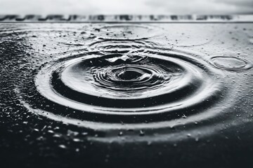 Close-up of water droplets creating concentric circles on a wet surface