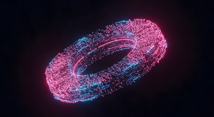 circuit board torus abstract technology connection concept neon glowing network pattern digital age element for tech visuals