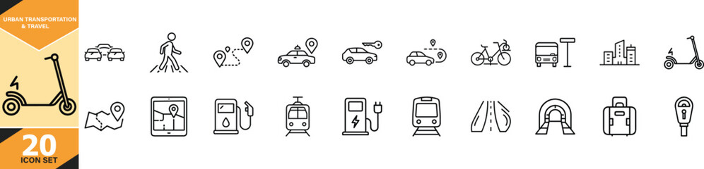 Urban transportation icons set showing diverse mobility options vector