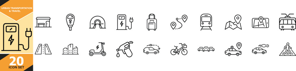 Collection of urban transportation and travel icons for various needs vector