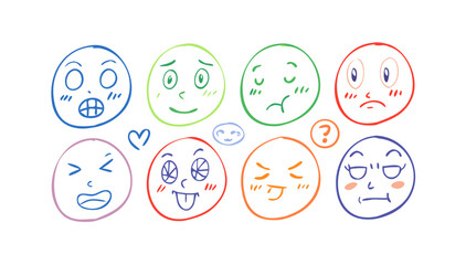 Colorful doodle faces expressive emotions vector
