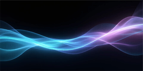 Abstract digital fractal design of glowing blue waves and curved lines on a dark background