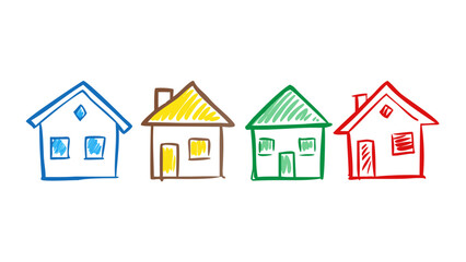 Colorful Hand Drawn Houses icons blue