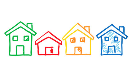 Colorful hand drawn houses icons green