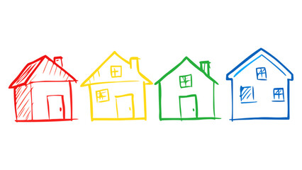 Colorful Hand Drawn Houses yellow green