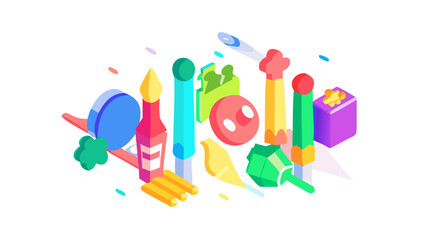 Colorful Isometric Objects Collection abstract