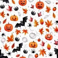Naklejka premium Seam pattern featuring pumpkins and leaves suitable for autumn and harvest themed designs
