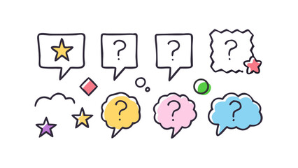 Colorful speech bubbles and stars question marks icons
