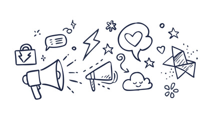 Communication doodles with icons speech bubble megaphone © RABBY MIA